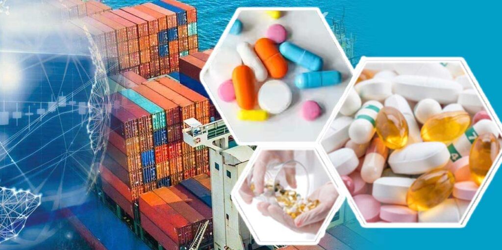 Image showing medicines being exported in a shipping container
